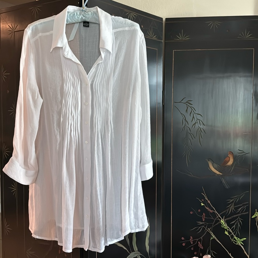 White gauzy long shirt—M